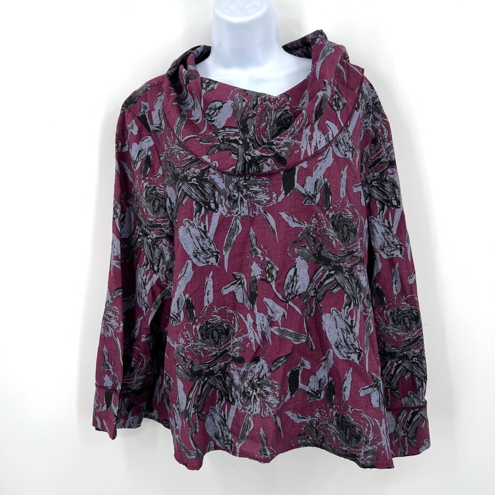 Habitat Purple Linen Blend Cowl Neck Tunic Size XL Lagenlook Boho Arty